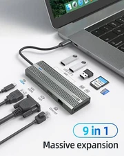 9in1 Hub Laptop Dock Station Type C HDMI 4K TF VGA RJ45 PD 100W USB 3.0 Adapter