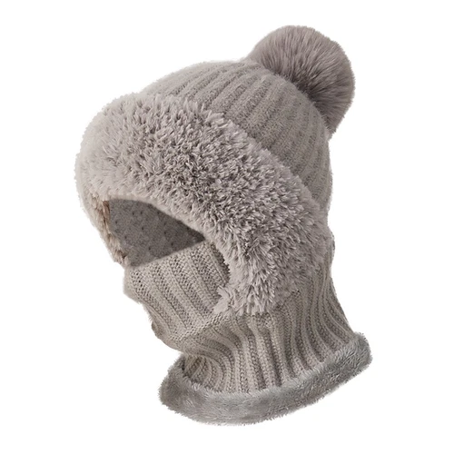 Winter Knit Hat with Fleece Lining and Ear Flaps 3-in-1 Beanie Scarf Mask Set - Picture 19 of 25