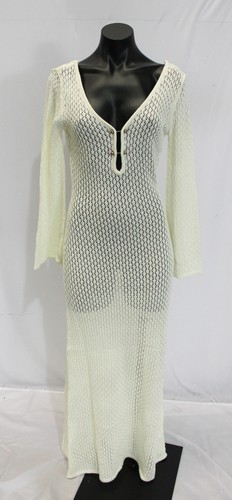 Anewsta Women's Long Sleeve Open Knit Beach Cover Up Maxi Dress LB3 Ivory Medium