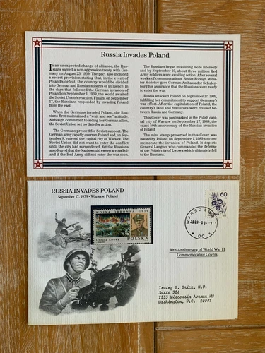 DANBURY POLAND 1989 FDC WWII RUSSIA INVADES MACHINE GUN WOJNA OBRONA LWOWA