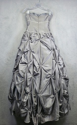 Alyce Designs Dress Womens 6 Silver Ballgown Formal Beaded Prom Strapless Tulle - Picture 3 of 23