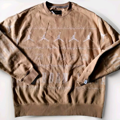 Jordan Flight MVP Mens Graphic Fleece Crew-Neck Sweatshirt Size XL 2XL Brown
