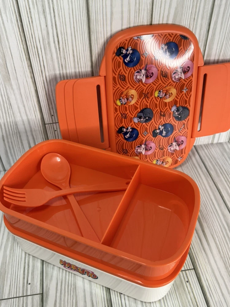 Naruto Bento Box And Plastic Water Bottle Orange Fork Spoon 2 Trays New Naruto Bento Box And Plastic Water Bottle Orange Fork Spoon 2 Trays New