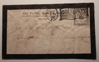 New Zealand Wellington 1901 flag postmark on OPSO mourning cover to Timaru