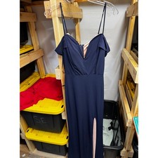 Windsor Navy Blue Off Shoulder Formal Gown Maxi Dress Size 5 Slit Prom Wedding
