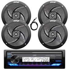 JVC KD-X38MBS Bluetooth Marine Receiver, 4x 5.25" 180W Black Speakers, Antenna