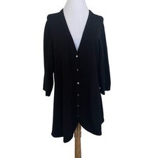 Isaac Mizrahi Live Curved Hem Black Button Front Cardigan 2X