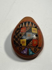 Vtg Peruvian Ocarina Whistle Clay Flute Handmade Painted Musical Instrument Peru
