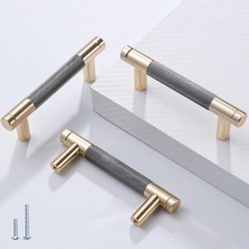 12 Pack 3 Inch 76 mm Barrel Cabinet Pulls Gold and Grey Cupboard Aluminum Han...