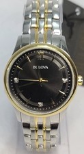 98P196 OROLOGIO BULOVA DONNA QUADRANTE NERO BRACCIALE DOPPIO TONO MB5-164