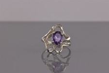 Sterling Silver Oval Purple Amethyst Abstract Looped Bezel Band Ring 925 Sz: 8