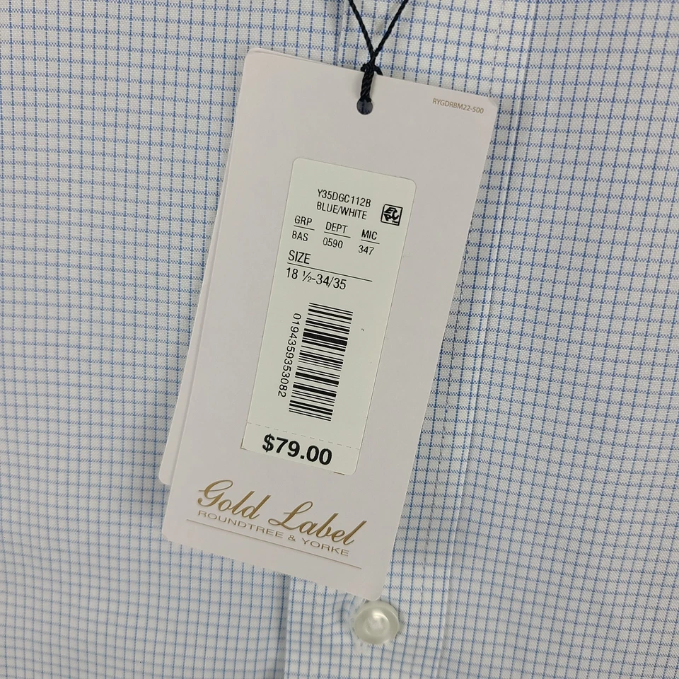 Gold Label Roundtree Yorke Shirt Mens 18.5 34/35 BIG Blue Non Iron Pinpoint NEW - Image 4 of 4