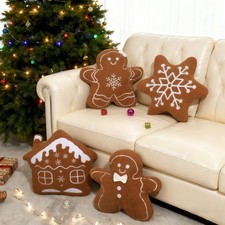 4 Pcs Christmas Throw Pillows Xmas Gingerbread Man Pillows Snowflake Gingerbr...