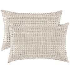 100 Cotton Waffle Pillow Shams King Size, 2 36" x 20" Pack of 2 Oatmeal