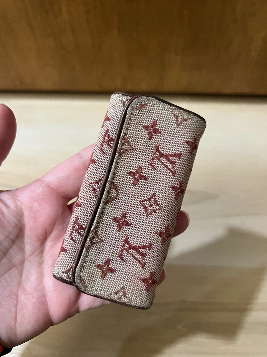 Auth Louis Vuitton Mini Lin Monogram Fabric & Leather 4 Ring Key