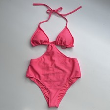 Aerie Jacquard Cut Out String One Piece Swimsuit Women  s Size Small Coral NWOT