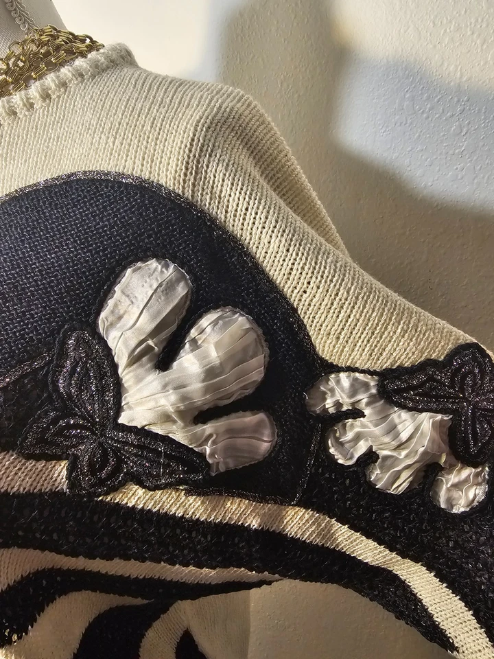 Suéter tejido italiano vintage Dino Valiano para mujer color crema negro mezcla de lino talla M Foto 2 de 4