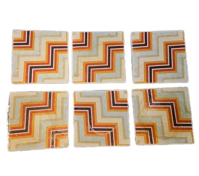 Vintage 1970s Ceramic Tile Coasters Set of 6 Cork Back Boho Retro MCM Beige 