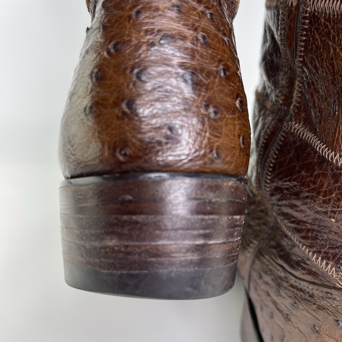 Nocona Men\'s Cognac FULL OSTRICH Patchwork Exotic Leather Western Boots Sz 8.5 D Nocona Full Quill Ostrich Patchwork Brown Leather Cowboy  main image 3