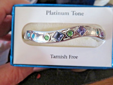 Platinum Tone Rhinestone Women's Tarnish-Free Bangle Bracelet