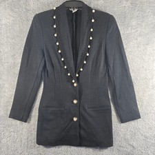 Vintage The Limited Black Lace Pearl Trim Blazer Longline Jacket Small USA Made