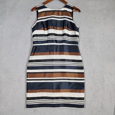 Ann Taylor Dress Women's 8 Petite Multicolor Striped Lined Sleeveless Sheath