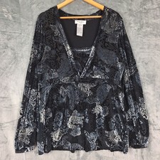 Womens Top 1X Black Vintage Y2K Babydoll Whimsigoth Burnout Velvet Fairy Grunge