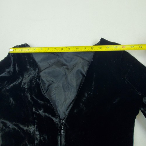Vintage 40s Black Velvet Long Sleeve Low Back Dress w/ Real Fur Hem Trim - Picture 16 of 18