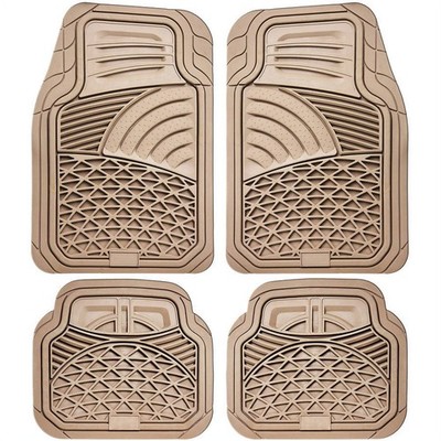 OxGord Car Floor Mats Ridged Rubber Full Set Universal Fit (4 Piece) (Beige)