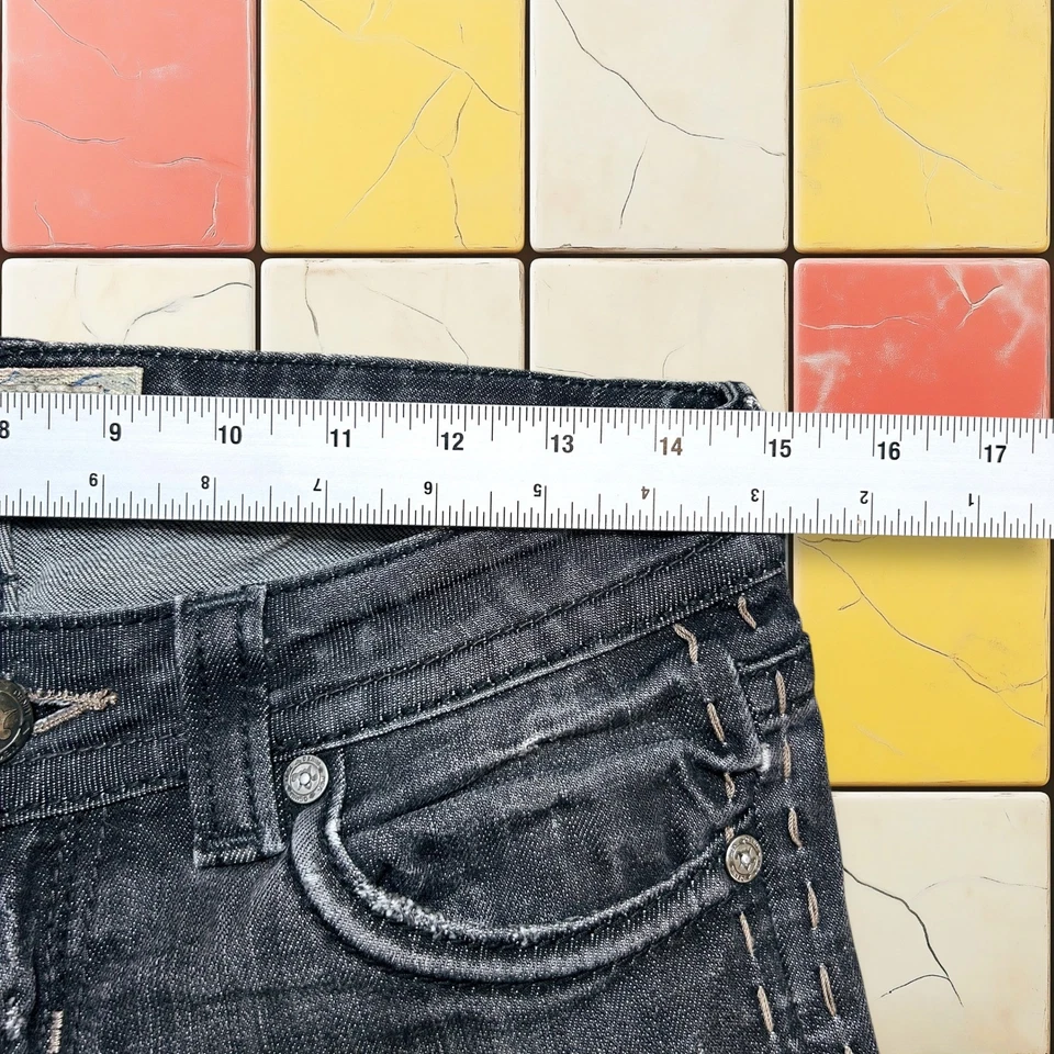 Pantalones de mezclilla Mek Y2K de colección para mujer 27 X 36 negros Plymouth lavado oscuro desgastados a mano Foto 3 de 4