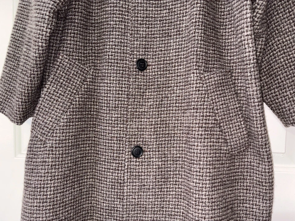 Woolrich Trench Coat 100% Wool Plaid Men’s Medium Gray & Black Lambsuede Collar - Image 3 of 4