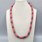 Vintage Rondelle Wood Bead Necklace Multicolor Estate Costume Jewelry 24"