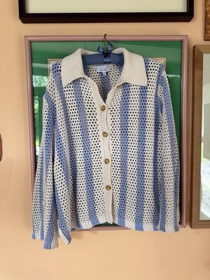 And Other Stories Blue And White Crochet Cardigan Size Large