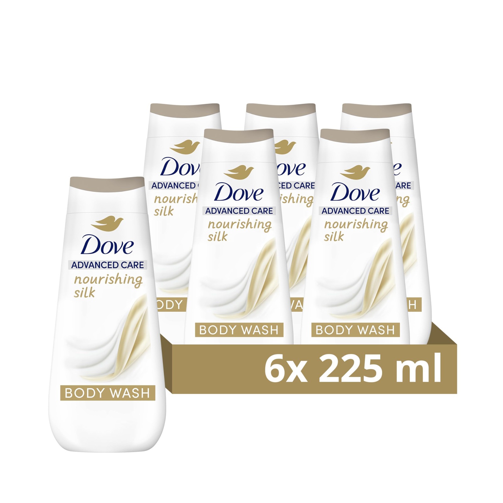 Dove Advanced Care Nourishing Silk Body Wash 225 ml (Pack of 6), Beige