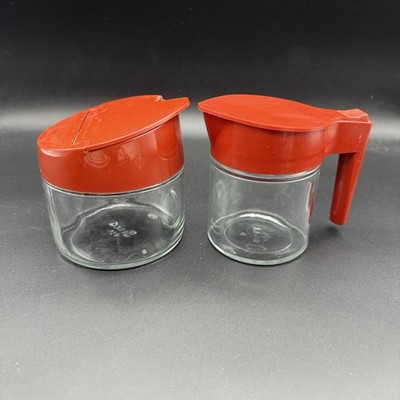 Gemco Creamer & Sugar Clear with Rust Tops