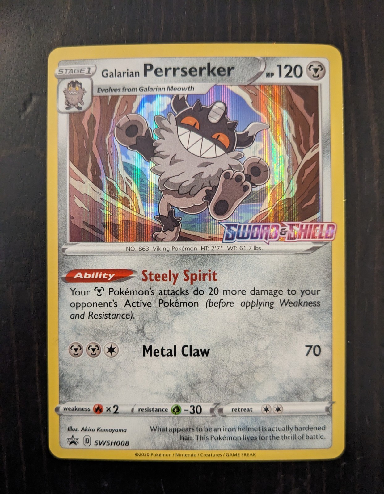 2020 POKEMON SWORD & SHIELD GALARIAN PERRSERKER SWSH008 HOLO PROMO