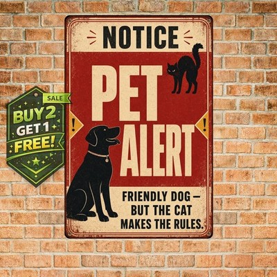 Funny Beware of Dogs and Cats Warning Metal Tin Sign Plaque