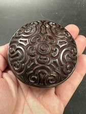 Chinese Black & Red Cinnabar Lacquer Round Tixi Guri Trinket Box 3" Diameter