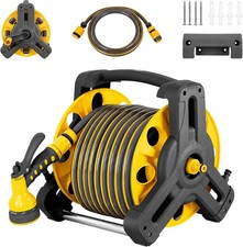 25M Garden Hose Reel with Spray Gun Manual Water Hose Wall Mounted Portable