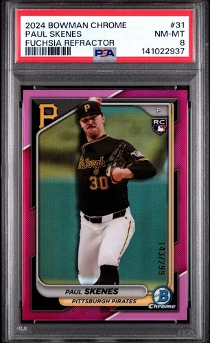 2024 Bowman Chrome #31 PAUL SKENES Fuchsia Refractor /299 Rookie RC PSA 8 Pink
