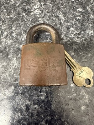 Vintage Eagle Lock Company Solid Brass Bronze with Original Key - Made in USA