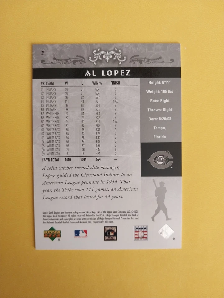 2005 Upper Deck Hall of Fame - Al Lopez #2 Silver /99 - Image 2 of 2