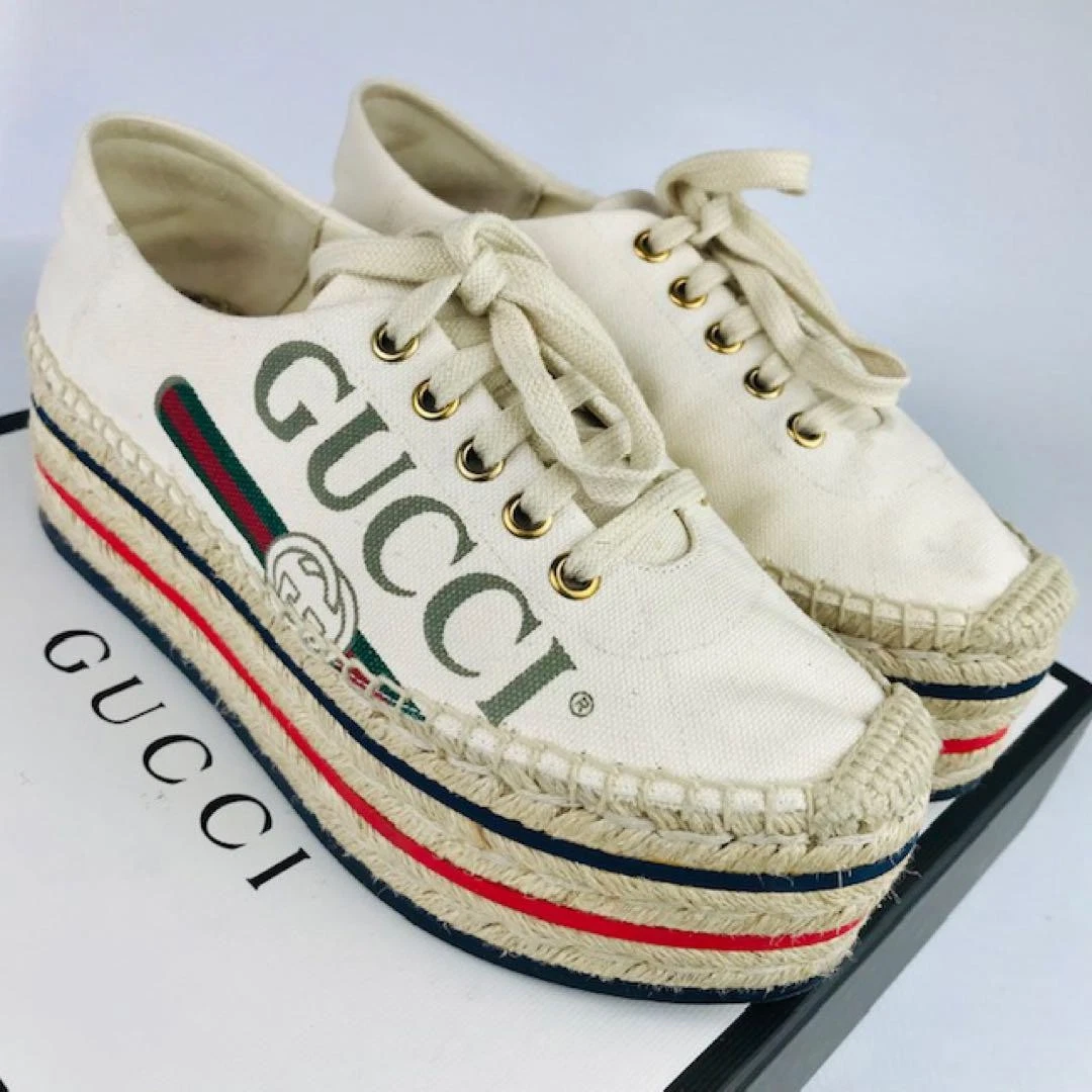 Baskets basses femme GUCCI espadrilles toile beige EU35/US5 authentiques