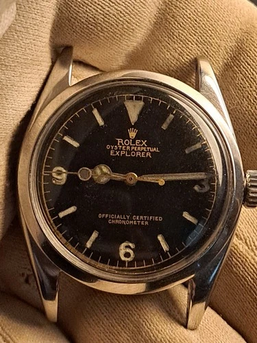 Vintage Rare Rolex Explorer 36 mm Steel Automatic Black Gilt Dial Watch 6610