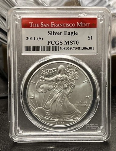 2011 (S) Silver Eagle PCGS MS70 The San Francisco Mint Red Label. ASE