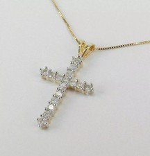 2 CT Round Cut Diamond Cross Pendant Necklace 14K Yellow Gold Over Free Chain