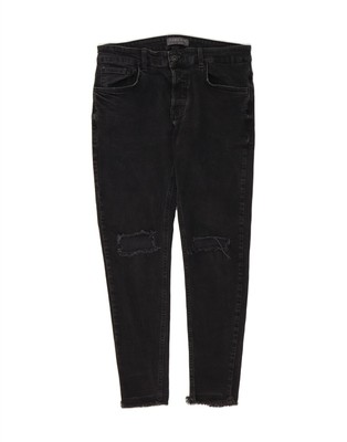 ZARA Herren Distressed Cropped Jeans EU 42 Large W32 L26 Schwarz Baumwolle DE16