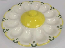 Vintage Deviled Egg Platter with Center Bowl Serving Dish Tray Hand Painted 1984