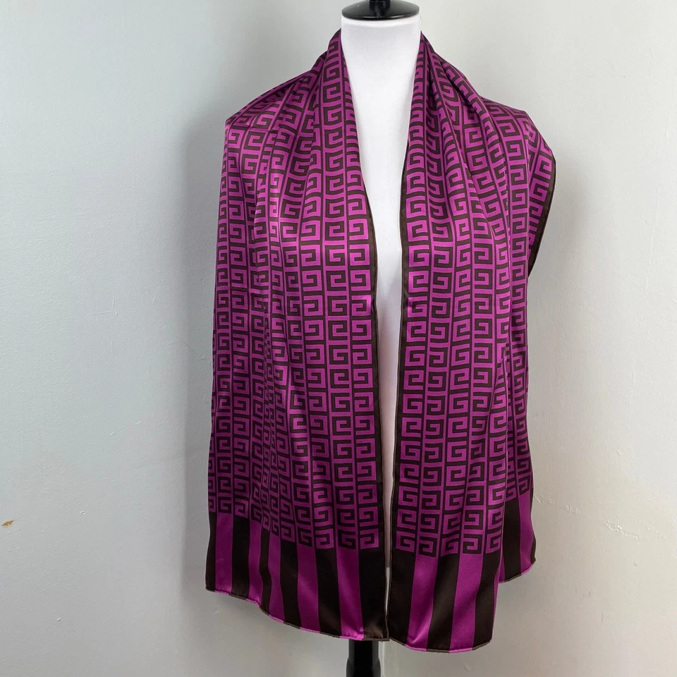 Bufanda chal grande Givenchy púrpura marrón con monograma de seda Foto 3 de 4