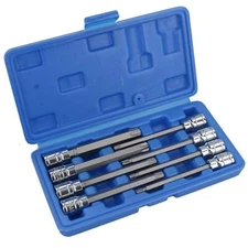 8pc 3/8" Drive T25-T60 Star Torx Socket Bit Set Ratchet Torque 110mm Long AT432